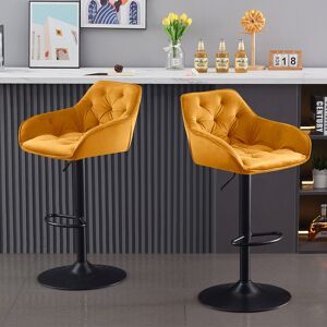 Fairmont Park Kafka Velvet Upholstered Adjustable Swivel Bar Stools Yellow 55cm W X 54cm D Fairmont Park Kafka Velvet Upholstered Adjustable Swivel Bar Stools Yellow 55cm W X 54cm D