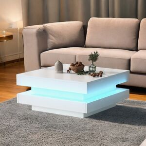 Ivy Bronx White Square High Gloss Coffee Table With 360° Rotating Top With 16-Color LED Light Tea Table White Ivy Bronx White Square High Gloss Coffee Table With 360° Rotating Top With 16-Color LED Light Tea Table White