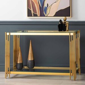 Metro Console Table for Hallway Living Room Furniture, Slim Entryway Table with Shelf Space Gold 78cm H X 123.20cm W X 40cm D Metro Console Table for Hallway Living Room Furniture, Slim Entryway Table with Shelf Space Gold 78cm H X 123.20cm W X 40cm D