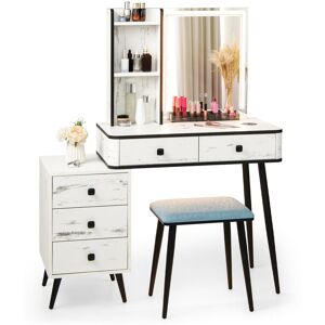 Corrigan Studio Dressing Table Vanity Set Makeup Stool 3-Drawer Chest Storage LED Light-Coffee White 130cm H X 80cm W X 40cm D Corrigan Studio Dressing Table Vanity Set Makeup Stool 3-Drawer Chest Storage LED Light-Coffee White 130cm H X 80cm W X 40cm D