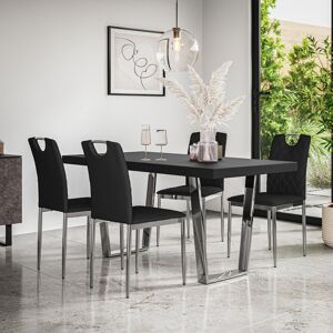 Metro Davius Dining Table And Chairs - Table Top w Legs + Davius Faux Leather Dining Chair Set Of 4 Black/Chrome/Black 4 Metro Davius Dining Table And Chairs - Table Top w Legs + Davius Faux Leather Dining Chair Set Of 4 Black/Chrome/Black 4