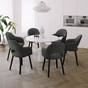 Ebern Designs 49.5cm H Modern Solid Wood Legs Upholstered Dining Chair with Arm Linen Black 85cm H X 58cm W X 61cm D Ebern Designs 49.5cm H Modern Solid Wood Legs Upholstered Dining Chair with Arm Linen Black 85cm H X 58cm W X 61cm D