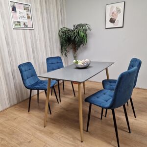 George Oliver Wooden Dining Table Set for 4 Wooden Table and 4 Blue Velvet Chairs Grey 4 George Oliver Wooden Dining Table Set for 4 Wooden Table and 4 Blue Velvet Chairs Grey 4