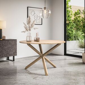 Metro Daryen Round Dining Table Oak Effect Table Top w Solid Oak Legs Tan Metro Daryen Round Dining Table Oak Effect Table Top w Solid Oak Legs Tan