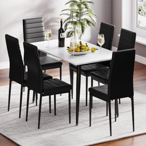 Metro Dining Table And Chairs Set Of 6, 120cm Marble Effect Dining Table With 6 Faux Leather High Back Dining Chairs,modern Dining Table Set For Home/kitche White/Black 6 Metro Dining Table And Chairs Set Of 6, 120cm Marble Effect Dining Table With 6 Faux Leather High Back Dining Chairs,modern Dining Table Set For Home/kitche White/Black 6