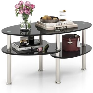 Metro 3-Tier Modern Oval Tea Table Smooth Glass Coffee Table Sofa End Side Table Black 45cm H X 89cm W X 49cm D Metro 3-Tier Modern Oval Tea Table Smooth Glass Coffee Table Sofa End Side Table Black 45cm H X 89cm W X 49cm D