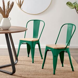 Borough Wharf Honora Industrial Classic Metal Frame Wood Seat Dining Chair - Style Bold Colour Stackable Side Chair Green 84cm H X 45cm W X 51cm D Borough Wharf Honora Industrial Classic Metal Frame Wood Seat Dining Chair - Style Bold Colour Stackable Side Chair Green 84cm H X 45cm W X 51cm D