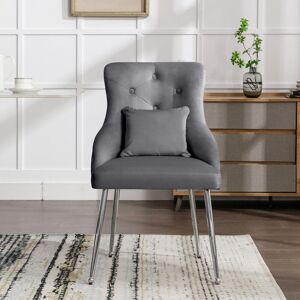 Latitude Run Button Pattern Dining Chair, Upholstered Armchair, Metal Leg, Grey Silver 87.4cm H X 54.4cm W X 52cm D Latitude Run Button Pattern Dining Chair, Upholstered Armchair, Metal Leg, Grey Silver 87.4cm H X 54.4cm W X 52cm D