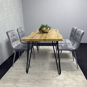 Norden Home Wooden Dining Table and 4 Velvet Chairs - Stylish Dining Room Furniture Grey 4 Norden Home Wooden Dining Table and 4 Velvet Chairs - Stylish Dining Room Furniture Grey 4