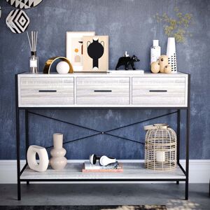 Borough Wharf Sylvie 3 Drawer Console Table for Hallway, Industrial Style Living Room Furniture With Metal Legs Grey/Grey/Black 74cm H X 100cm W X 34cm D Borough Wharf Sylvie 3 Drawer Console Table for Hallway, Industrial Style Living Room Furniture With Metal Legs Grey/Grey/Black 74cm H X 100cm W X 34cm D