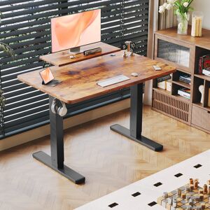 Inbox Zero T-Shape Electric Standing Desk With Monitor Stand Memory Smart Pannel Home Office Desk Black/Rustic Brown 120 W x 60 D Inbox Zero T-Shape Electric Standing Desk With Monitor Stand Memory Smart Pannel Home Office Desk Black/Rustic Brown 120 W x 60 D