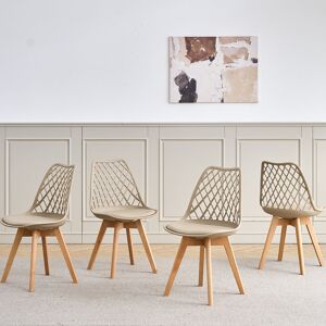 Fjørde & Co Set Of 4 Dining Chairs - Nordic Style Dining Chair - Mesh Backrest - Solid Wood Legs Beige 82cm H X 41cm D Fjørde & Co Set Of 4 Dining Chairs - Nordic Style Dining Chair - Mesh Backrest - Solid Wood Legs Beige 82cm H X 41cm D