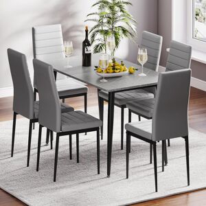 Metro Dining Table And Chairs Set Of 6, 120cm Marble Effect Dining Table With 6 Faux Leather High Back Dining Chairs,modern Dining Table Set For Home/kitche Grey/Grey 6 Metro Dining Table And Chairs Set Of 6, 120cm Marble Effect Dining Table With 6 Faux Leather High Back Dining Chairs,modern Dining Table Set For Home/kitche Grey/Grey 6