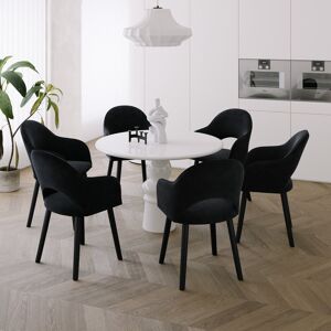 Ebern Designs 49.5cm H Modern Solid Wood Legs Upholstered Dining Chair with Arm Velvet Black 85cm H X 58cm W X 61cm D Ebern Designs 49.5cm H Modern Solid Wood Legs Upholstered Dining Chair with Arm Velvet Black 85cm H X 58cm W X 61cm D