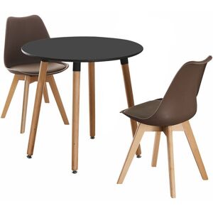 Norden Home Aryanna 2 Person Dining set - a Round Plastic Dining Table with Wooden Legs and a Set of 2 Faux Leather Cushion Padded Dining Chairs for Dining Room - Brown 2 Norden Home Aryanna 2 Person Dining set - a Round Plastic Dining Table with Wooden Legs and a Set of 2 Faux Leather Cushion Padded Dining Chairs for Dining Room - Brown 2