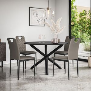 Metro Daraich Round Dining Table And Chairs - Table Top w Legs + Daraich Faux Leather Dining Chair Set Of 4 Black/Black/Grey 4 Metro Daraich Round Dining Table And Chairs - Table Top w Legs + Daraich Faux Leather Dining Chair Set Of 4 Black/Black/Grey 4