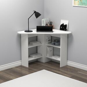 Ebern Designs Corner Computer Desk with Shelves White/White 73.8cm H X 105cm W X 80cm D Ebern Designs Corner Computer Desk with Shelves White/White 73.8cm H X 105cm W X 80cm D
