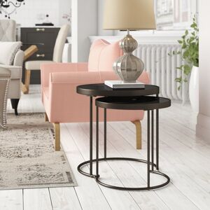 Canora Grey Middlewich 2 Piece Nest of Tables Black Glass/Brown 49cm W X 70cm D Canora Grey Middlewich 2 Piece Nest of Tables Black Glass/Brown 49cm W X 70cm D