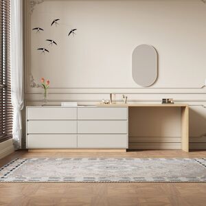 Ebern Designs Large Dressing Table with 6 Soft-Close Drawers 160-250cm Adjustable & Extendable Vanity Desk Multi-Purpose for Makeup, Study & Home Office Ivory 75cm H X 260cm W X 50cm D Ebern Designs Large Dressing Table with 6 Soft-Close Drawers 160-250cm Adjustable & Extendable Vanity Desk Multi-Purpose for Makeup, Study & Home Office Ivory 75cm H X 260cm W X 50cm D