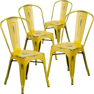 Borough Wharf Annetrud Industrial Style Dining Chair - Set of 4 - Modern Galvanised steel Yellow 85cm H X 45cm W X 52cm D Borough Wharf Annetrud Industrial Style Dining Chair - Set of 4 - Modern Galvanised steel Yellow 85cm H X 45cm W X 52cm D