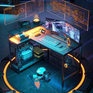 Inbox Zero Baford L-shaped Computer Desk with Power Outlet, Gaming Desk with Monitor Stand and Shelves Carbon Fiber Black/Black 91.4cm H x 106cm W x 80cm H Inbox Zero Baford L-shaped Computer Desk with Power Outlet, Gaming Desk with Monitor Stand and Shelves Carbon Fiber Black/Black 91.4cm H x 106cm W x 80cm H