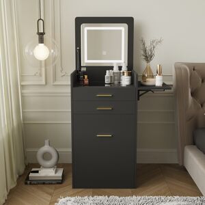 17 Stories Dressing Table with LED Lighted Mirror, Makeup Vanity Desk with Stool and 2 Drawers, 50CM Desktop Vanity Table Black 133cm H X 50cm W X 44.5cm D 17 Stories Dressing Table with LED Lighted Mirror, Makeup Vanity Desk with Stool and 2 Drawers, 50CM Desktop Vanity Table Black 133cm H X 50cm W X 44.5cm D