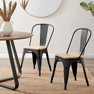 Borough Wharf Honora Industrial Classic Metal Frame Wood Seat Dining Chair - Style Bold Colour Stackable Side Chair Black 84cm H X 45cm W X 51cm D Borough Wharf Honora Industrial Classic Metal Frame Wood Seat Dining Chair - Style Bold Colour Stackable Side Chair Black 84cm H X 45cm W X 51cm D