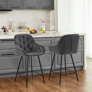 Canora Grey 2 X Bar Stools, Velvet Thick Padded Breakfast Kitchen Bar Chairs With Armrest And Footrest, Seat Height 65Cm, Grey Grey 98cm H X 53cm W X 48cm D Canora Grey 2 X Bar Stools, Velvet Thick Padded Breakfast Kitchen Bar Chairs With Armrest And Footrest, Seat Height 65Cm, Grey Grey 98cm H X 53cm W X 48cm D