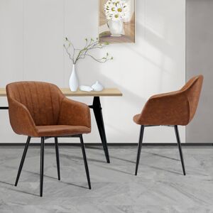 George Oliver Modern Faux Leather Upholstered Dining Chairs with Metal Legs Light Brown 82cm H X 57cm W X 57.5cm D George Oliver Modern Faux Leather Upholstered Dining Chairs with Metal Legs Light Brown 82cm H X 57cm W X 57.5cm D