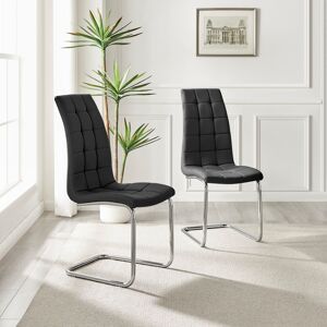 Canora Grey Chowchilla Faux Leather Cushioned Chrome Cantilever Leg Dining Chairs with Square Stitching Black 104cm H X 42cm W X 60cm D Canora Grey Chowchilla Faux Leather Cushioned Chrome Cantilever Leg Dining Chairs with Square Stitching Black 104cm H X 42cm W X 60cm D