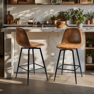 Borough Wharf 2-piece Industrial-style Faux Leather Bar Chair Set With Footrest Brown 97cm H X 42cm W X 46cm D Borough Wharf 2-piece Industrial-style Faux Leather Bar Chair Set With Footrest Brown 97cm H X 42cm W X 46cm D
