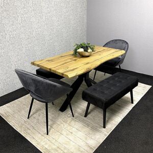 Fairmont Park Wooden Brown Dining Table with 2 Grey Velvet Chairs and 2 Black Padded Benches, Dining Room Furniture Brown 75"H x 140"L x 80"W Fairmont Park Wooden Brown Dining Table with 2 Grey Velvet Chairs and 2 Black Padded Benches, Dining Room Furniture Brown 75"H x 140"L x 80"W