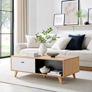 Corrigan Studio Bonnet Matte Off White & Wood Living Room Centre Table - Coffee Table with Storage Wood 41cm H X 118cm W X 60cm D Corrigan Studio Bonnet Matte Off White & Wood Living Room Centre Table - Coffee Table with Storage Wood 41cm H X 118cm W X 60cm D