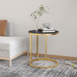 Canora Grey Side Table Gold And Black Marble 45 Cm Tempered Glass Black 58cm H X 45cm W X 45cm D Canora Grey Side Table Gold And Black Marble 45 Cm Tempered Glass Black 58cm H X 45cm W X 45cm D