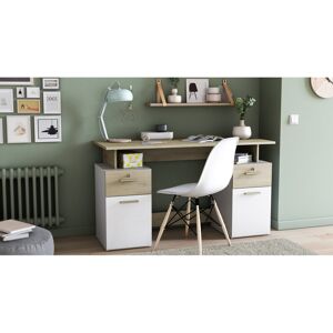 Ebern Designs Fidencia Computer Writing Desk With Storage White/Oak 77cm H x 135cm W x 55cm D Ebern Designs Fidencia Computer Writing Desk With Storage White/Oak 77cm H x 135cm W x 55cm D