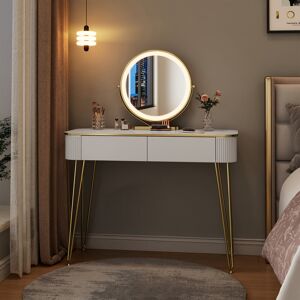 Fairmont Park Dressing table with LED lighting, adjustable brightness, dressing table with mirror, 3 colors, cosmetic table with 2 wooden drawers, with metal legs, White 77.5cm H X 100cm W X 40cm D Fairmont Park Dressing table with LED lighting, adjustable brightness, dressing table with mirror, 3 colors, cosmetic table with 2 wooden drawers, with metal legs, White 77.5cm H X 100cm W X 40cm D