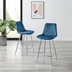 Canora Grey Palermo Velvet Modern Quilted Kitchen Breakfast Bar Stools - Upholstered Design Silver/Navy 97cm H X 47cm W X 51cm D Canora Grey Palermo Velvet Modern Quilted Kitchen Breakfast Bar Stools - Upholstered Design Silver/Navy 97cm H X 47cm W X 51cm D