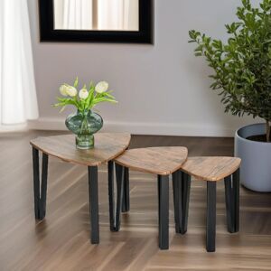 Borough Wharf Trinton 3-Piece Nest Of Tables Industrial Side End Table Living Room Furniture Black;Brown 45.5cm H X 56cm W X 56cm D Borough Wharf Trinton 3-Piece Nest Of Tables Industrial Side End Table Living Room Furniture Black;Brown 45.5cm H X 56cm W X 56cm D