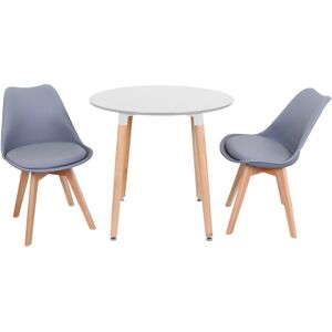 Norden Home Todmorden 2 Person Dining set - a Round Plastic Dining Table with Wooden Legs and a Set of 2 Faux Leather Cushion Padded Dining Chairs for Dining Room White/Grey 2 Norden Home Todmorden 2 Person Dining set - a Round Plastic Dining Table with Wooden Legs and a Set of 2 Faux Leather Cushion Padded Dining Chairs for Dining Room White/Grey 2