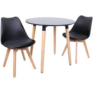 Norden Home Todmorden 2 Person Dining set - a Round Plastic Dining Table with Wooden Legs and a Set of 2 Faux Leather Cushion Padded Dining Chairs for Dining Room Black/Black Norden Home Todmorden 2 Person Dining set - a Round Plastic Dining Table with Wooden Legs and a Set of 2 Faux Leather Cushion Padded Dining Chairs for Dining Room Black/Black