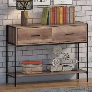Trent Austin Design Esteban 2 Drawer Console Hallway Table. Industrial Style. Black Metal Frame. Brown 74cm H X 100cm W X 35cm D Trent Austin Design Esteban 2 Drawer Console Hallway Table. Industrial Style. Black Metal Frame. Brown 74cm H X 100cm W X 35cm D