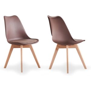 Latitude Run Thomasin Modern Scandinavian Minimalist Dining Chairs with Faux Leather Cushions and Solid Wood Legs - Side Chair for Dining Room Kitchen Office Brown 83cm H X 48cm W X 60cm D Latitude Run Thomasin Modern Scandinavian Minimalist Dining Chairs with Faux Leather Cushions and Solid Wood Legs - Side Chair for Dining Room Kitchen Office Brown 83cm H X 48cm W X 60cm D