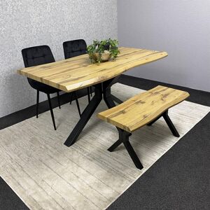 Norden Home Brown Wooden Dining Table with 2 Black Chairs and Bench - Dining Furniture Brown 4 Norden Home Brown Wooden Dining Table with 2 Black Chairs and Bench - Dining Furniture Brown 4