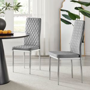 Canora Grey Ameka Luxury Velvet Modern Tall Back Dining Chairs with Metal Legs & Diamond Stitching Silver/Grey 96cm H X 39cm W X 51cm D Canora Grey Ameka Luxury Velvet Modern Tall Back Dining Chairs with Metal Legs & Diamond Stitching Silver/Grey 96cm H X 39cm W X 51cm D