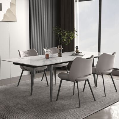 Ebern Designs Modern Extendable Dining Table for 4-10 People,159-239cm Adjustable Length, Sintered Stone Dining Table - Scratch & Heat Resistant - Modern Kitchen Ta White Ebern Designs Modern Extendable Dining Table for 4-10 People,159-239cm Adjustable Length, Sintered Stone Dining Table - Scratch & Heat Resistant - Modern Kitchen Ta White
