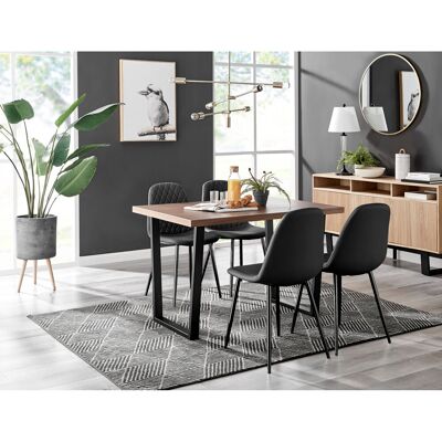 Canora Grey Kylooe Modern Brown Wood And Black Metal Dining Table Set With 4 Luxury Faux Leather Dining Chairs Black 4 Canora Grey Kylooe Modern Brown Wood And Black Metal Dining Table Set With 4 Luxury Faux Leather Dining Chairs Black 4