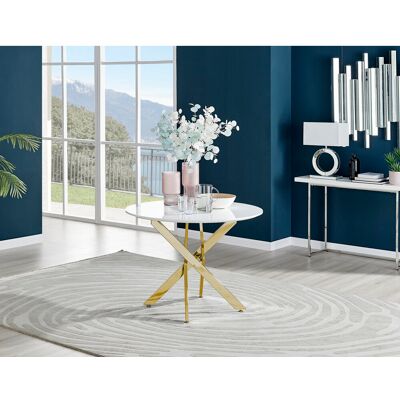 Canora Grey Eubanks Luxury Metal and White Gloss Round Dining Table - Modern Statement Design Gold 75 x 100 x 100cm Canora Grey Eubanks Luxury Metal and White Gloss Round Dining Table - Modern Statement Design Gold 75 x 100 x 100cm