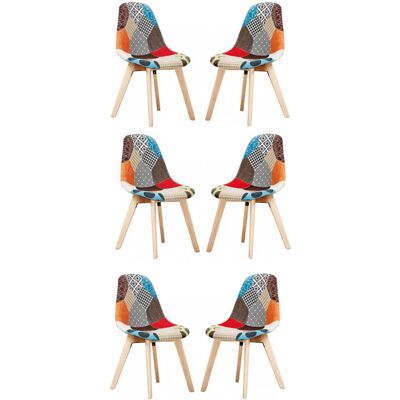 Isabelline Greenwich Patchwork Retro Dining Chairs - Fabric Upholstered Seat and Curved Back with Foam Padding and Solid Wooden Legs - Side Chair for Dining Room Oak 83cm H X 47cm W X 42cm D Isabelline Greenwich Patchwork Retro Dining Chairs - Fabric Upholstered Seat and Curved Back with Foam Padding and Solid Wooden Legs - Side Chair for Dining Room Oak 83cm H X 47cm W X 42cm D