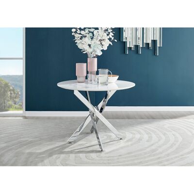 Canora Grey Eubanks Luxury Metal and White Gloss Round Dining Table - Modern Statement Design Silver 75 x 100 x 100cm Canora Grey Eubanks Luxury Metal and White Gloss Round Dining Table - Modern Statement Design Silver 75 x 100 x 100cm