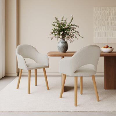 Canora Grey 49.5cm H Luxury Fabric Upholstered Dining Chair with Wooden Legs Beige Corduroy/Natural 85cm H X 58cm W X 61cm D Canora Grey 49.5cm H Luxury Fabric Upholstered Dining Chair with Wooden Legs Beige Corduroy/Natural 85cm H X 58cm W X 61cm D